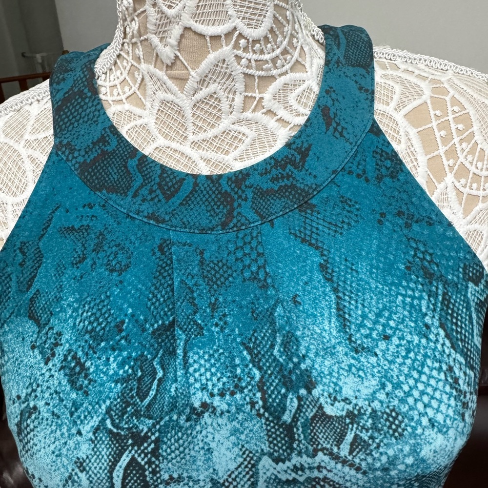 WHBM Blue and chocolate gradient snake prom Halter Midi Dress S - Picture 3 of 7